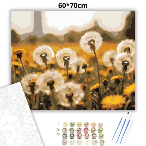 Aranyló pitypangmező - számfestő készlet - Számfestő.hu - 60×70cm - Keretre feszítve