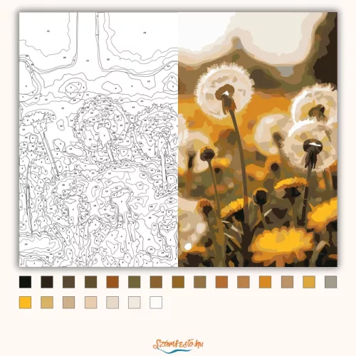 Aranyló pitypangmező - számfestő készlet - Számfestő.hu - 80×100cm - Keretre feszítve