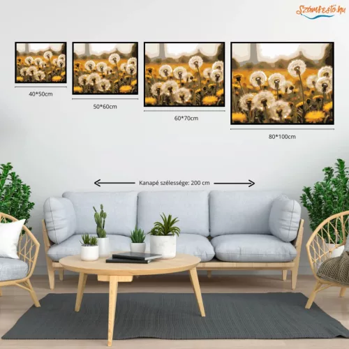 Aranyló pitypangmező - számfestő készlet - Számfestő.hu - 80×100cm - Keret nélkül