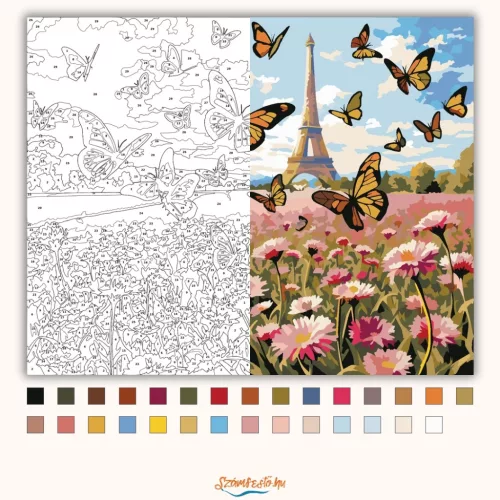 Romantikus pillangótánc - számfestő készlet - Számfestő.hu - 40×50cm - Keretre feszítve