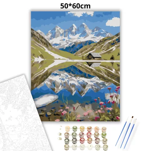 Tükröződő hegycsúcsok - számfestő készlet - Számfestő.hu - 50×60cm - Keretre feszítve