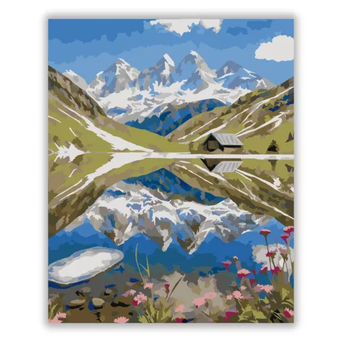 Tükröződő hegycsúcsok - számfestő készlet - Számfestő.hu - 50×60cm - Keret nélkül