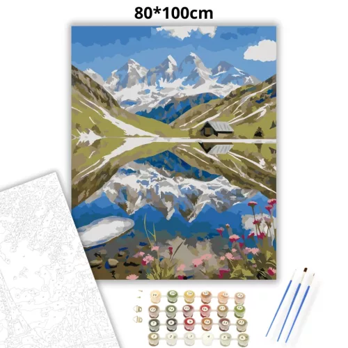 Tükröződő hegycsúcsok - számfestő készlet - Számfestő.hu - 80×100cm - Keret nélkül