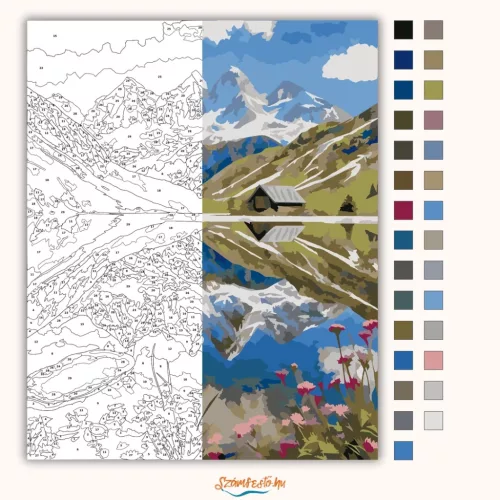 Tükröződő hegycsúcsok - számfestő készlet - Számfestő.hu - 40×50cm - Keretre feszítve