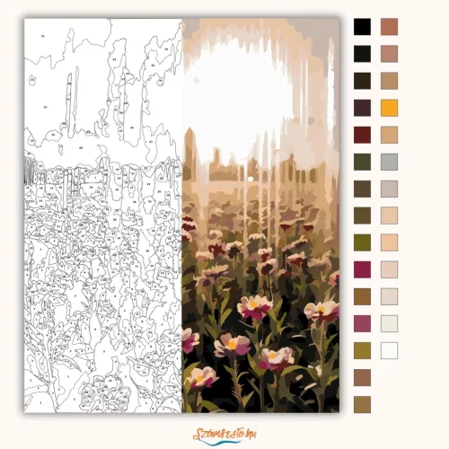 Ködös virágmező - számfestő készlet - Számfestő.hu - 50×60cm - Keretre feszítve