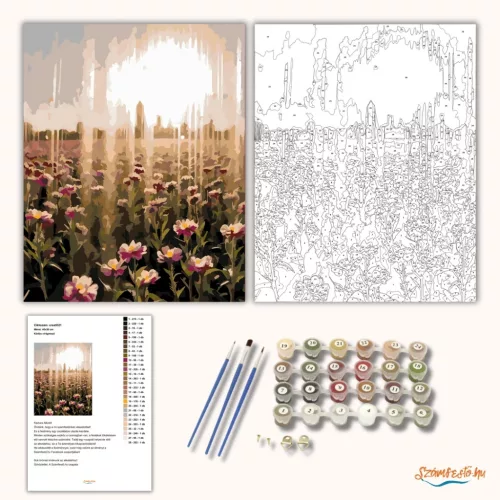 Ködös virágmező - számfestő készlet - Számfestő.hu - 60×70cm - Keretre feszítve