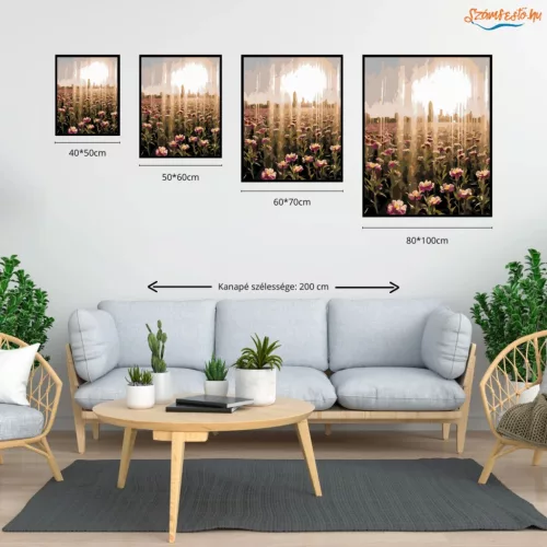 Ködös virágmező - számfestő készlet - Számfestő.hu - 40×50cm - Keretre feszítve