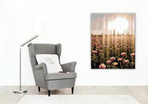 Ködös virágmező - számfestő készlet - Számfestő.hu - 40×50cm - Keretre feszítve