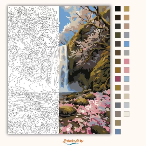 Mohás vízesés zug - számfestő készlet - Számfestő.hu - 50×60cm - Keret nélkül