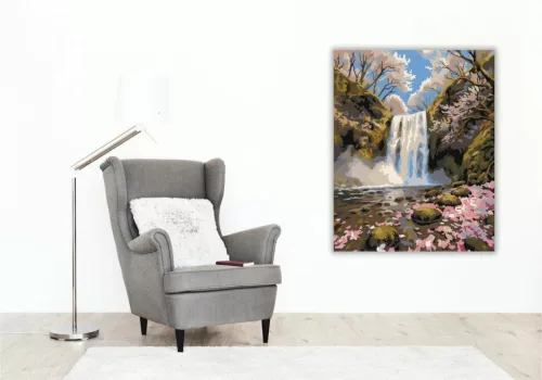Mohás vízesés zug - számfestő készlet - Számfestő.hu - 80×100cm - Keret nélkül