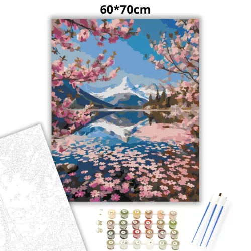 Sziromszőnyeges alpesi tó - számfestő készlet - Számfestő.hu - 60×70cm - Keretre feszítve