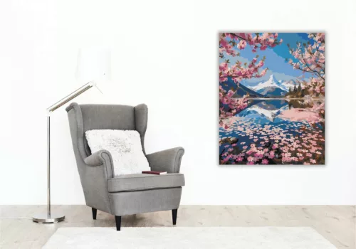 Sziromszőnyeges alpesi tó - számfestő készlet - Számfestő.hu - 80×100cm - Keret nélkül