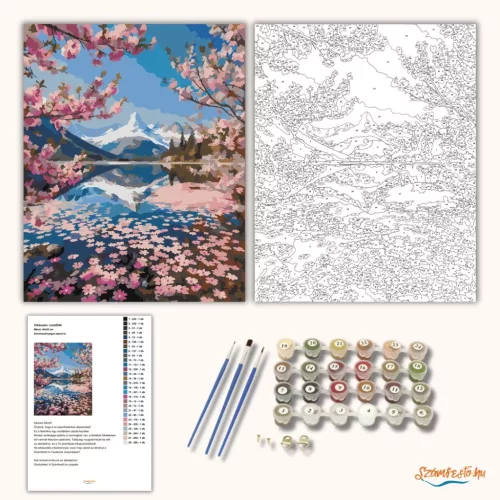 Sziromszőnyeges alpesi tó - számfestő készlet - Számfestő.hu - 40×50cm - Keretre feszítve