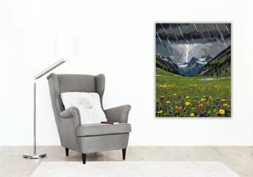 Záporos alpesi rét - számfestő készlet - Számfestő.hu - 40×50cm - Keretre feszítve