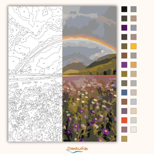 Szivárványos vadvirágmező - számfestő készlet - Számfestő.hu - 50×60cm - Keret nélkül