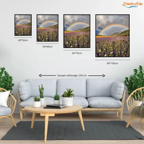 Szivárványos vadvirágmező - számfestő készlet - Számfestő.hu - 60×70cm - Keretre feszítve