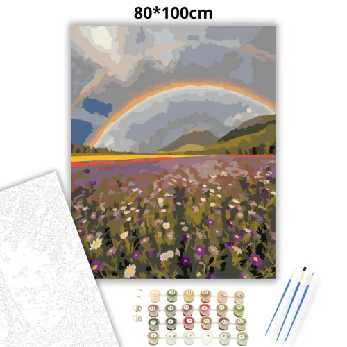 Szivárványos vadvirágmező - számfestő készlet - Számfestő.hu - 80×100cm - Keret nélkül