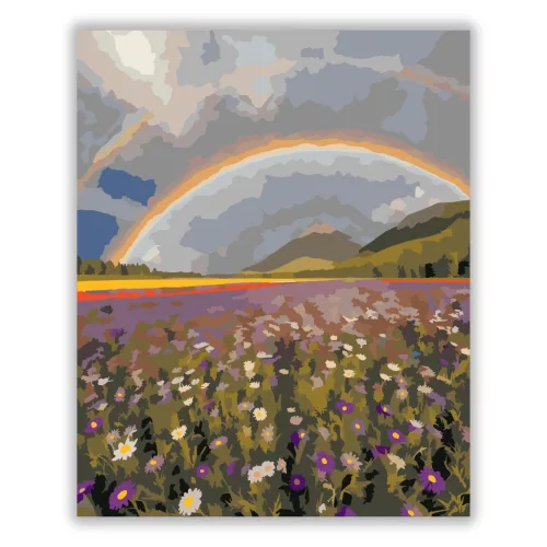 Szivárványos vadvirágmező - számfestő készlet - Számfestő.hu - 40×50cm - Keretre feszítve