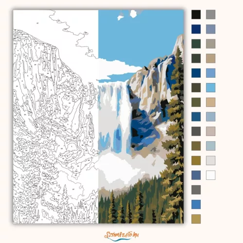 Zúgó yosemite-i vízesés - számfestő készlet - Számfestő.hu - 80×100cm - Keretre feszítve