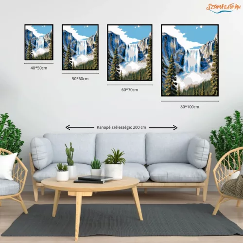 Zúgó yosemite-i vízesés - számfestő készlet - Számfestő.hu - 40×50cm - Keretre feszítve