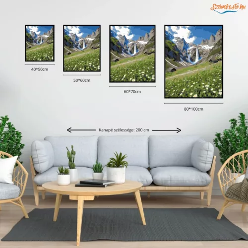 Tiszta vízesés völgye - számfestő készlet - Számfestő.hu - 50×60cm - Keretre feszítve