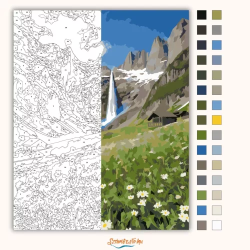 Tiszta vízesés völgye - számfestő készlet - Számfestő.hu - 40×50cm - Keretre feszítve