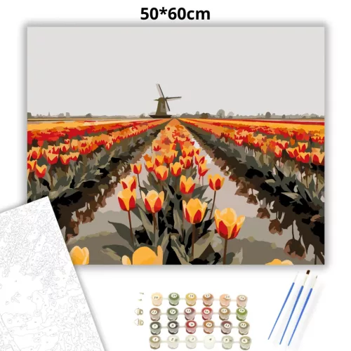 Eső utáni tulipánmező - számfestő készlet - Számfestő.hu - 50×60cm - Keretre feszítve