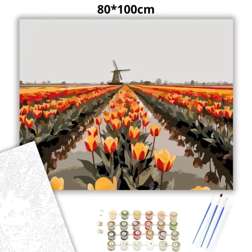Eső utáni tulipánmező - számfestő készlet - Számfestő.hu - 80×100cm - Keret nélkül