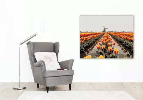 Eső utáni tulipánmező - számfestő készlet - Számfestő.hu - 40×50cm - Keretre feszítve