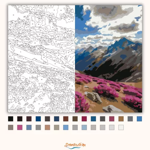Szeles hegyoldali kilátás - számfestő készlet - Számfestő.hu - 80×100cm - Keretre feszítve