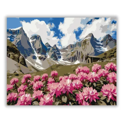 Rododendronok a csúcsok alatt - számfestő készlet - Számfestő.hu - 50×60cm - Keret nélkül