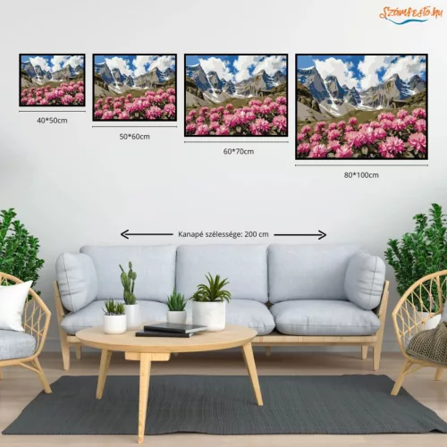 Rododendronok a csúcsok alatt - számfestő készlet - Számfestő.hu - 80×100cm - Keret nélkül