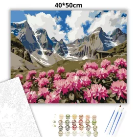 Rododendronok a csúcsok alatt - számfestő készlet - Számfestő.hu - 40×50cm - Keret nélkül