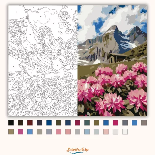 Rododendronok a csúcsok alatt - számfestő készlet - Számfestő.hu - 40×50cm - Keret nélkül