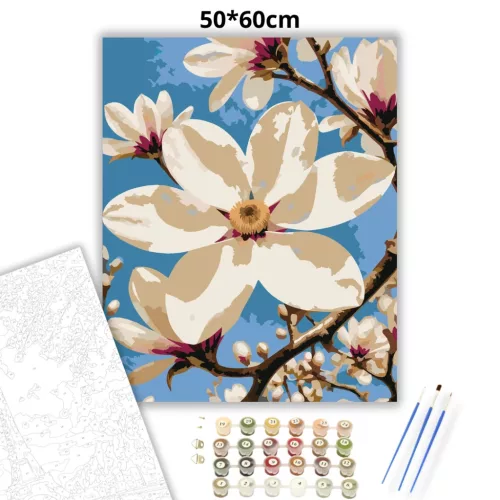 Tavaszi magnóliaág - számfestő készlet - Számfestő.hu - 50×60cm - Keretre feszítve
