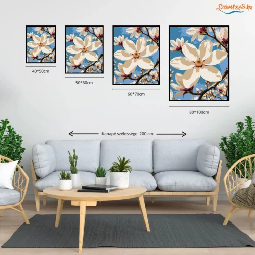 Tavaszi magnóliaág - számfestő készlet - Számfestő.hu - 50×60cm - Keretre feszítve