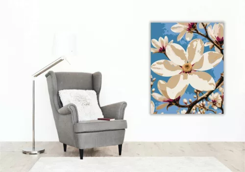 Tavaszi magnóliaág - számfestő készlet - Számfestő.hu - 50×60cm - Keretre feszítve