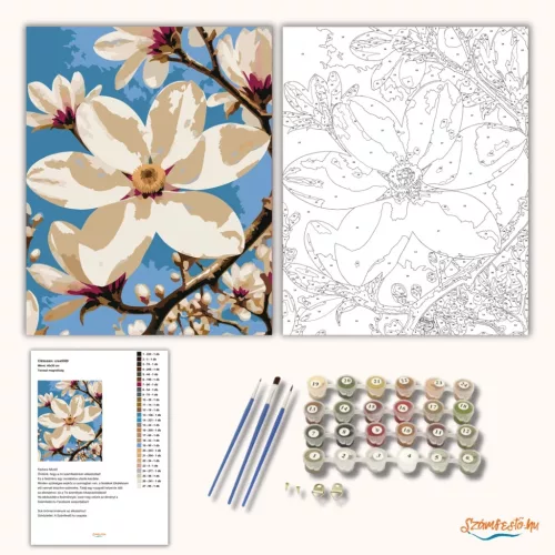 Tavaszi magnóliaág - számfestő készlet - Számfestő.hu - 80×100cm - Keret nélkül