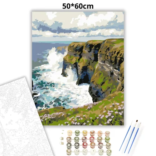 Tajtékos sziklapart - számfestő készlet - Számfestő.hu - 50×60cm - Keret nélkül