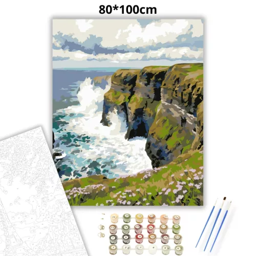 Tajtékos sziklapart - számfestő készlet - Számfestő.hu - 80×100cm - Keretre feszítve