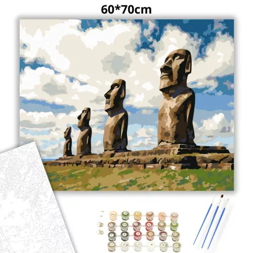 Időtlen Moai őrség - számfestő készlet - Számfestő.hu - 60×70cm - Keretre feszítve