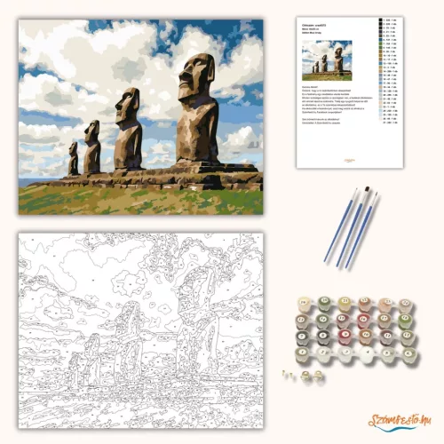 Időtlen Moai őrség - számfestő készlet - Számfestő.hu - 60×70cm - Keretre feszítve