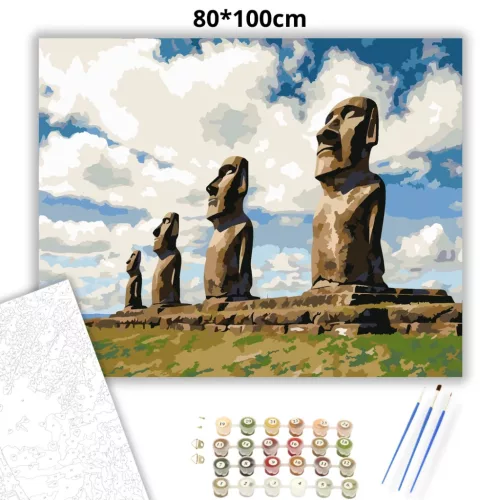 Időtlen Moai őrség - számfestő készlet - Számfestő.hu - 80×100cm - Keret nélkül