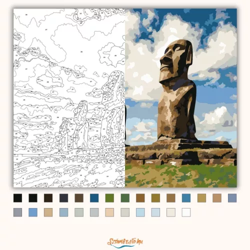 Időtlen Moai őrség - számfestő készlet - Számfestő.hu - 80×100cm - Keretre feszítve