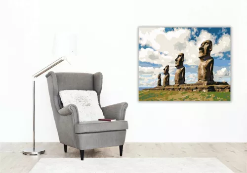 Időtlen Moai őrség - számfestő készlet - Számfestő.hu - 80×100cm - Keretre feszítve