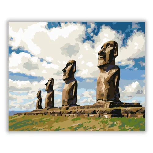 Időtlen Moai őrség - számfestő készlet - Számfestő.hu - 40×50cm - Keret nélkül