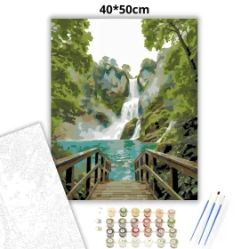 Türkiz tó vízesése - számfestő készlet - Számfestő.hu - 40×50cm - Keret nélkül