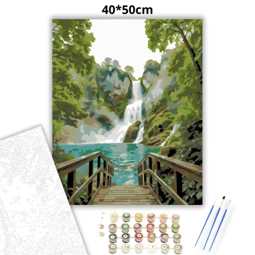 Türkiz tó vízesése - számfestő készlet - Számfestő.hu - 40×50cm - Keret nélkül