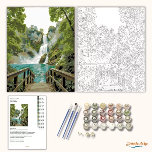 Türkiz tó vízesése - számfestő készlet - Számfestő.hu - 40×50cm - Keretre feszítve