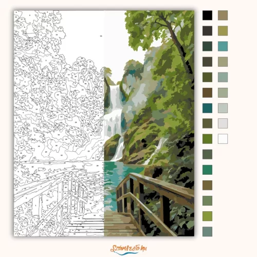 Türkiz tó vízesése - számfestő készlet - Számfestő.hu - 40×50cm - Keretre feszítve